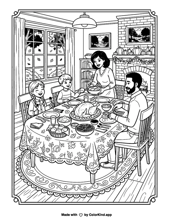 Thanksgiving Placemat as clean black-and-white printable line art made by ColorKind