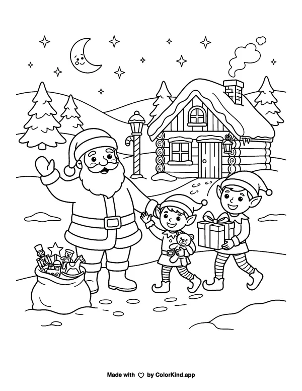 The North Pole as clean black-and-white printable line art made by ColorKind