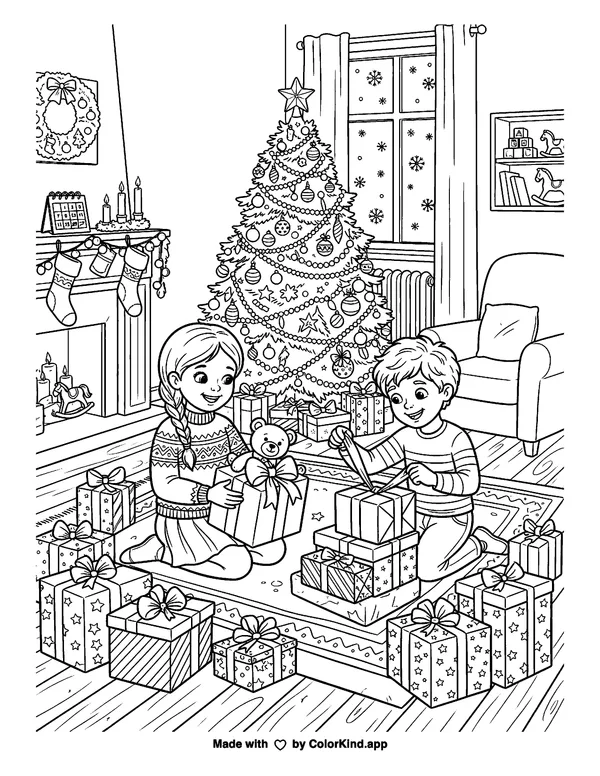 Time for Presents as clean black-and-white printable line art made by ColorKind