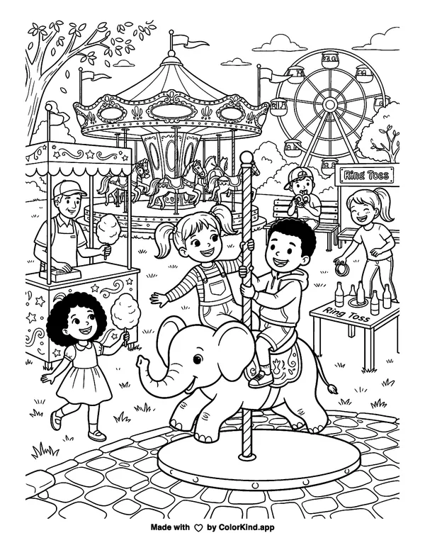 Treat Kids to Fun as clean black-and-white printable line art made by ColorKind
