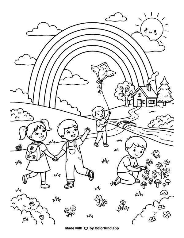 Under the Rainbow as clean black-and-white printable line art made by ColorKind