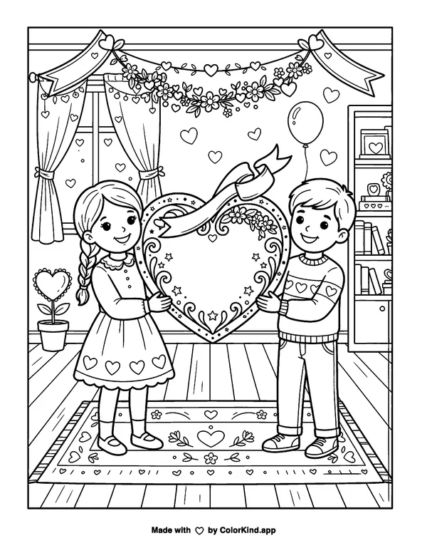 Valentine's Heart as clean black-and-white printable line art made by ColorKind