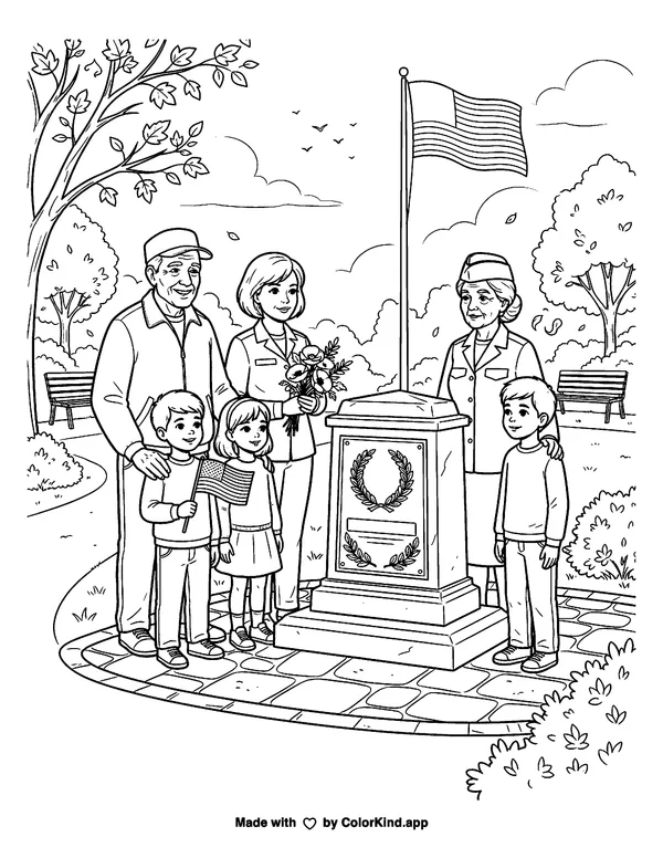 Veterans Day as clean black-and-white printable line art made by ColorKind