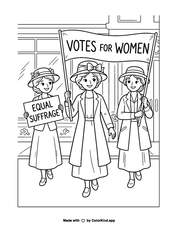 Votes for Women's Suffrage as clean black-and-white printable line art made by ColorKind