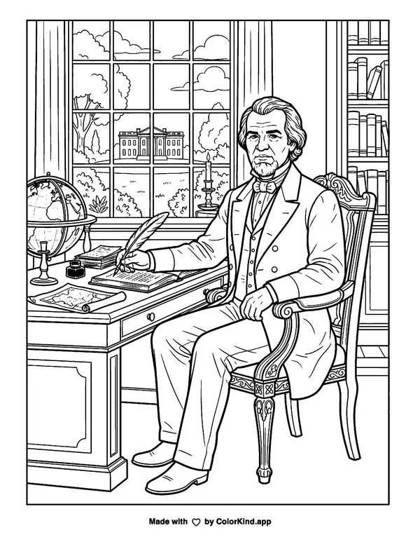 Andrew Johnson as clean black-and-white printable line art made by ColorKind