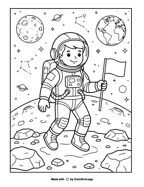 Astronaut as clean black-and-white printable line art made by ColorKind