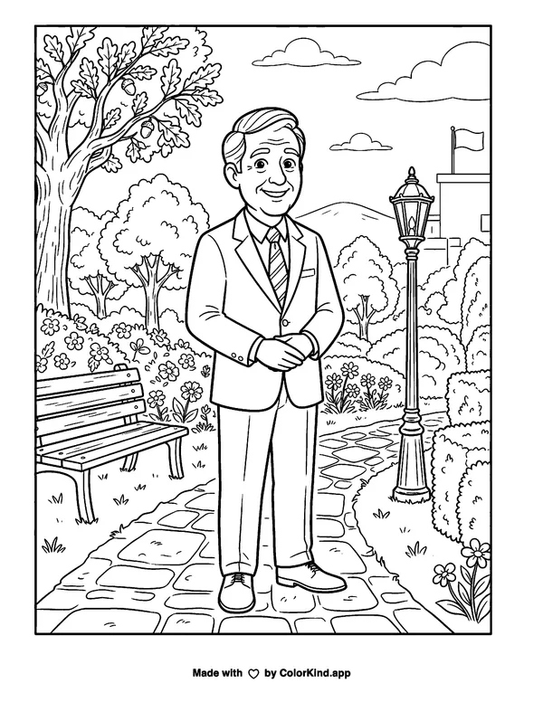 Donald Trump as clean black-and-white printable line art made by ColorKind