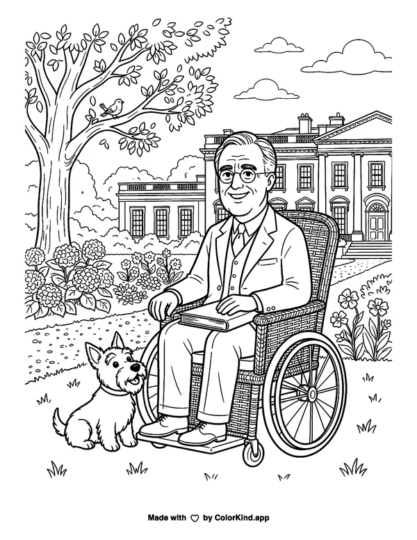 Franklin Delano Roosevelt as clean black-and-white printable line art made by ColorKind