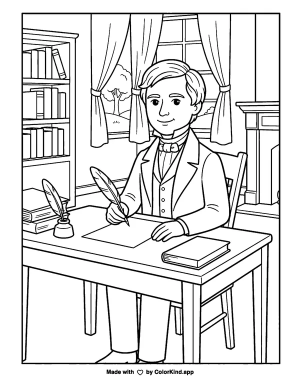 Franklin Pierce as clean black-and-white printable line art made by ColorKind