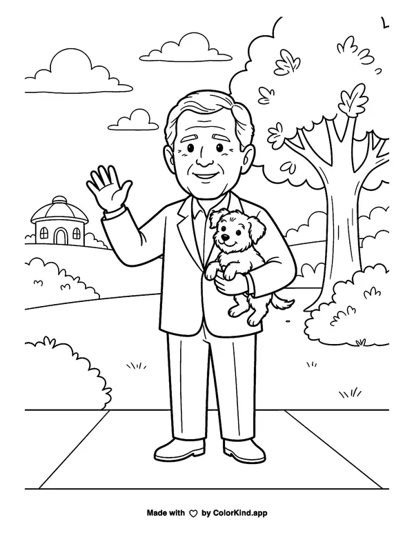 George W. Bush as clean black-and-white printable line art made by ColorKind