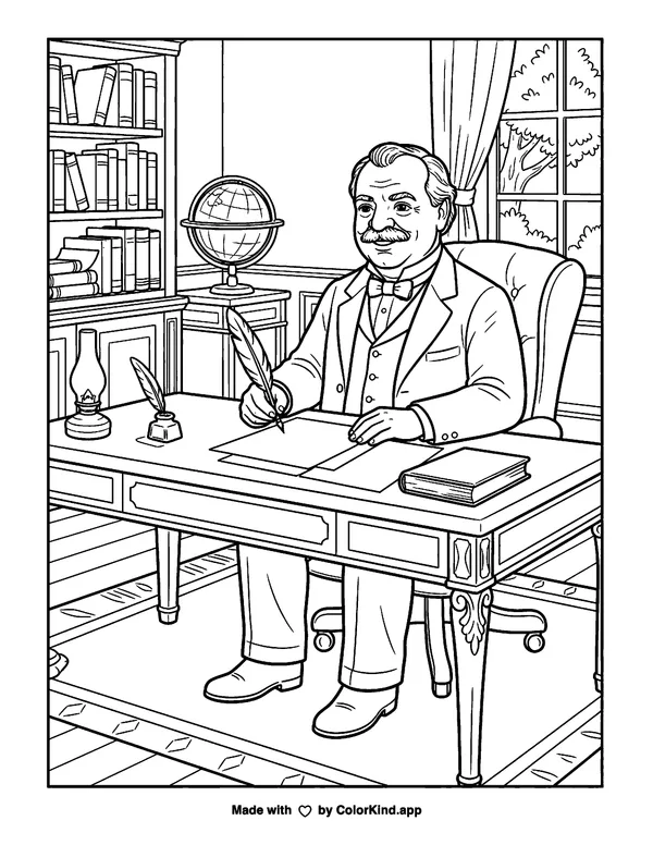 Grover Cleveland as clean black-and-white printable line art made by ColorKind