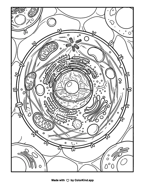 Human Cell as clean black-and-white printable line art made by ColorKind