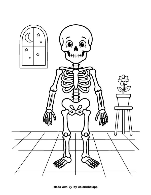 Human Skeleton as clean black-and-white printable line art made by ColorKind