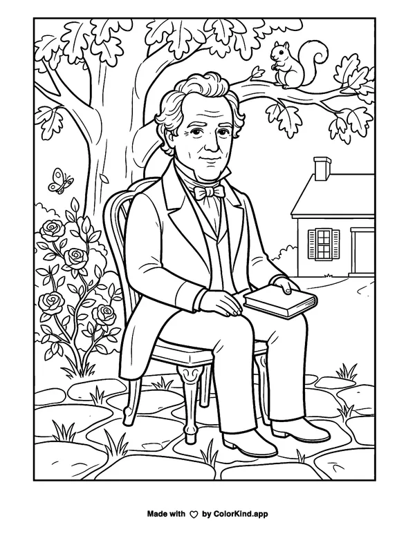 James Buchanan as clean black-and-white printable line art made by ColorKind
