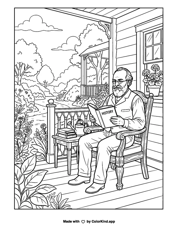 James Garfield as clean black-and-white printable line art made by ColorKind