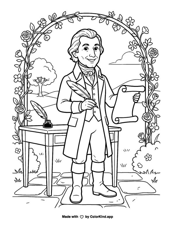 James Monroe as clean black-and-white printable line art made by ColorKind
