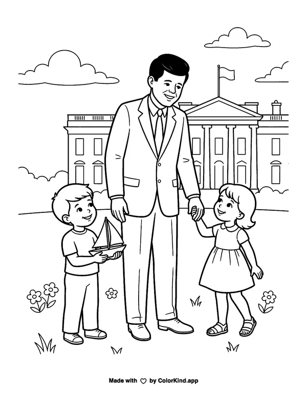 John F Kennedy as clean black-and-white printable line art made by ColorKind