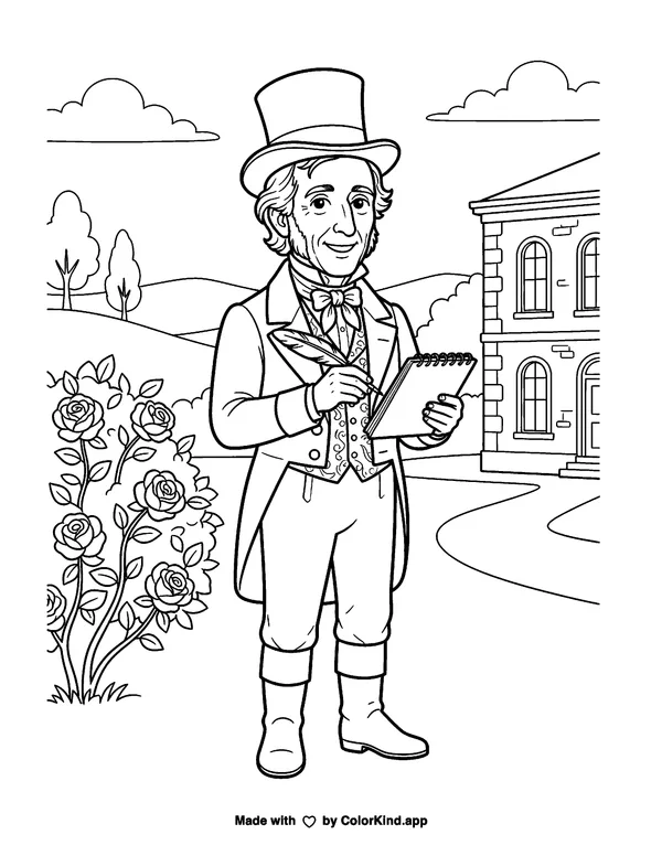 John Tyler as clean black-and-white printable line art made by ColorKind