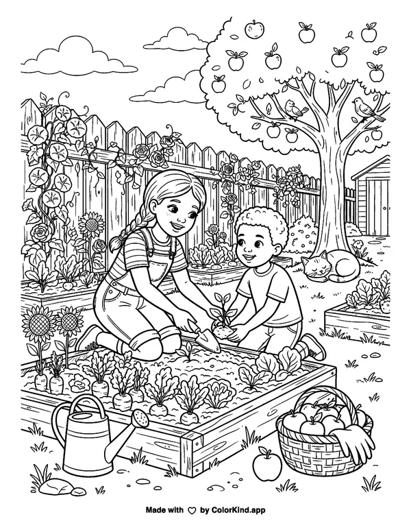 Kind to the Core as clean black-and-white printable line art made by ColorKind