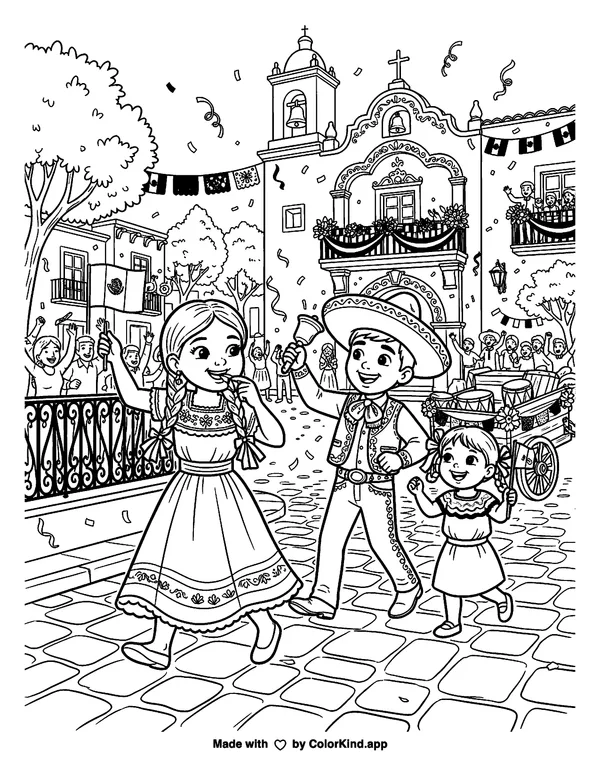 Mexican Independence Day as clean black-and-white printable line art made by ColorKind