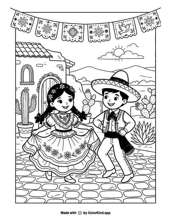 Mexico as clean black-and-white printable line art made by ColorKind