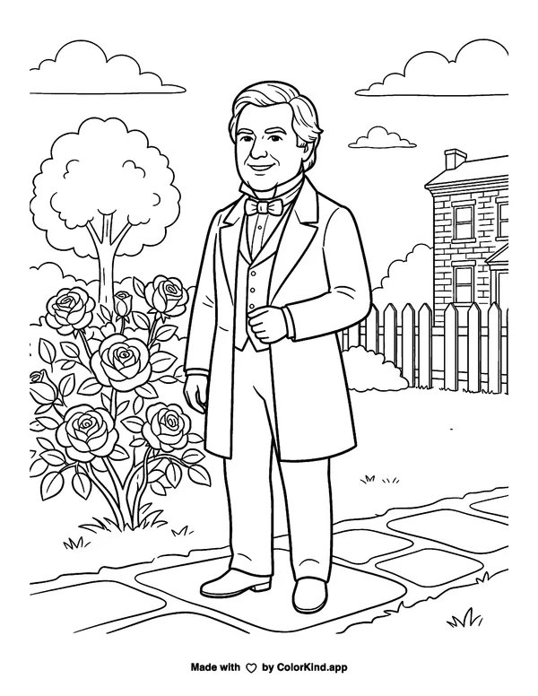 Millard Fillmore as clean black-and-white printable line art made by ColorKind