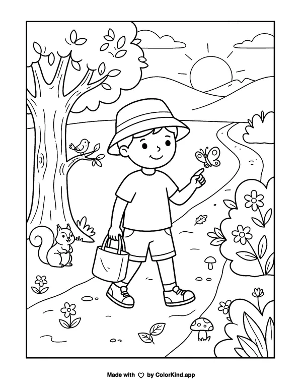 Nature Walk as clean black-and-white printable line art made by ColorKind
