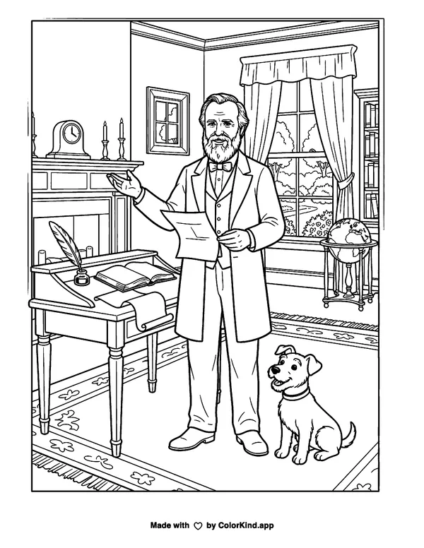 Rutherford B. Hayes as clean black-and-white printable line art made by ColorKind