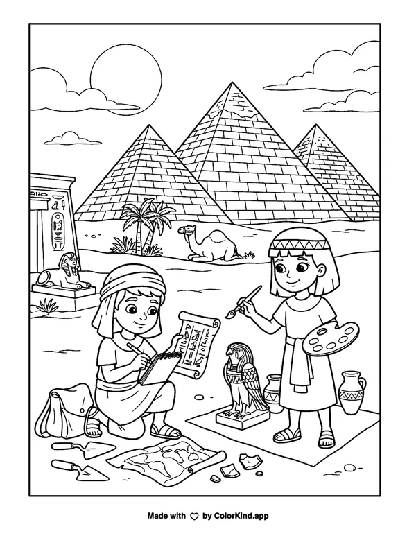 Students learning together in a welcoming classroom, scene 3 as clean black-and-white printable line art made by ColorKind