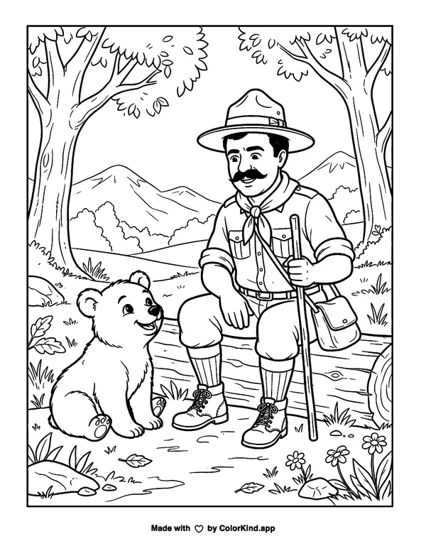Theodore Roosevelt as clean black-and-white printable line art made by ColorKind