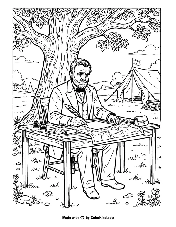 Ulysses S. Grant as clean black-and-white printable line art made by ColorKind