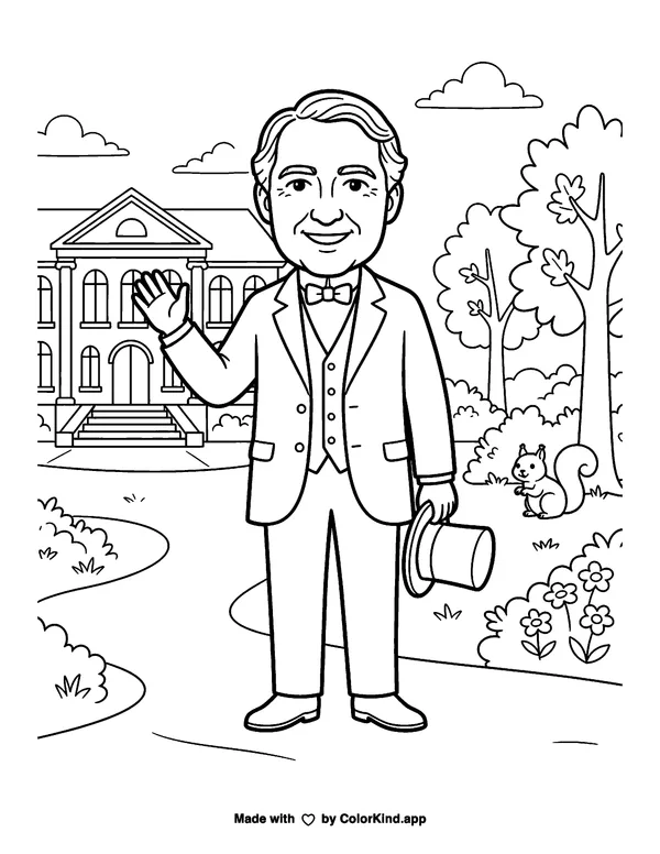 Warren G. Harding as clean black-and-white printable line art made by ColorKind