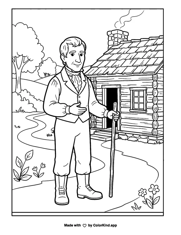 William Henry Harrison as clean black-and-white printable line art made by ColorKind