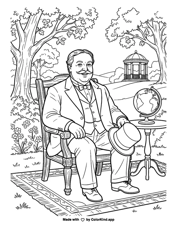 William Howard Taft as clean black-and-white printable line art made by ColorKind