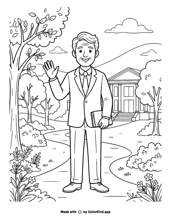 William Jefferson Clinton as clean black-and-white printable line art made by ColorKind