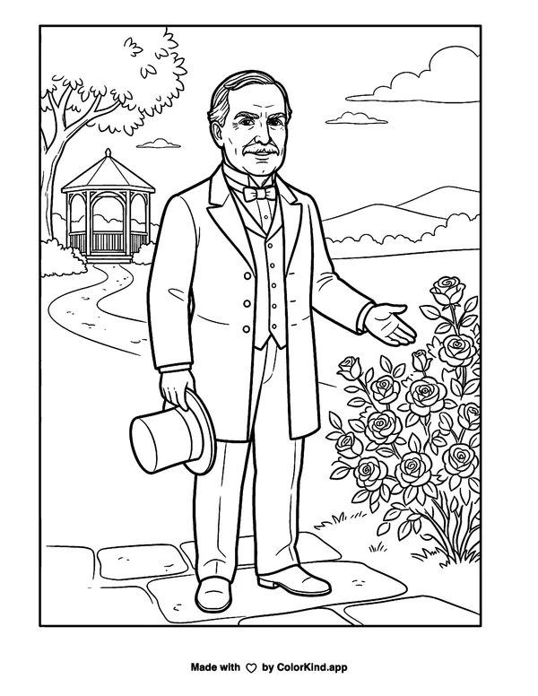 William McKinley as clean black-and-white printable line art made by ColorKind