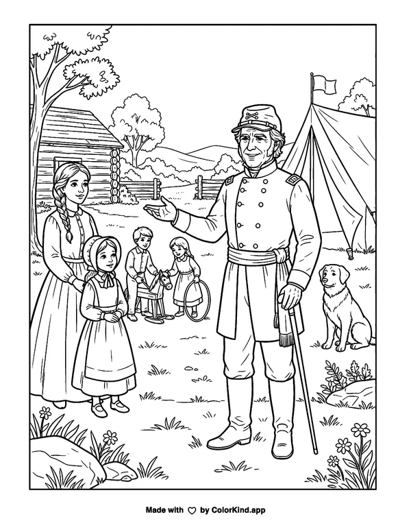 Zachary Taylor as clean black-and-white printable line art made by ColorKind