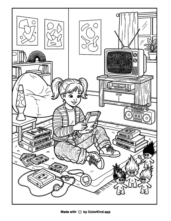 90's Nostalgia as clean black-and-white printable line art made by ColorKind