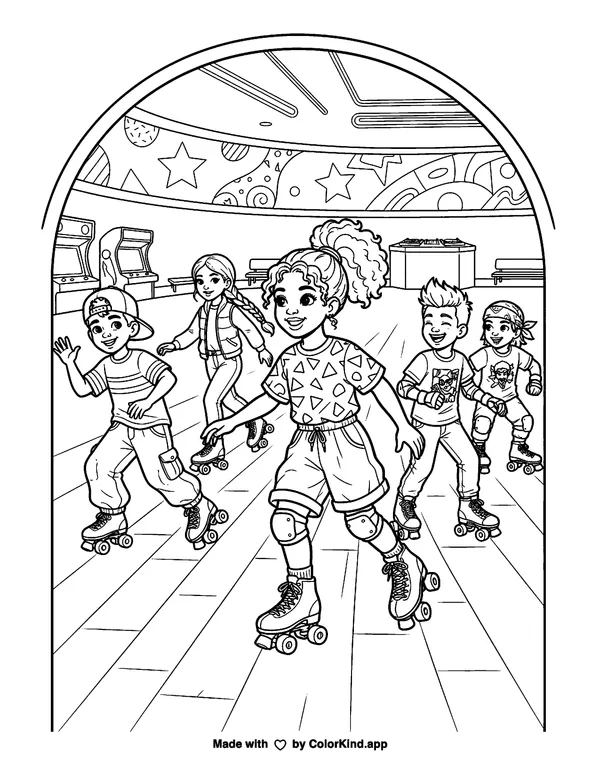 90's Roller Skating as clean black-and-white printable line art made by ColorKind