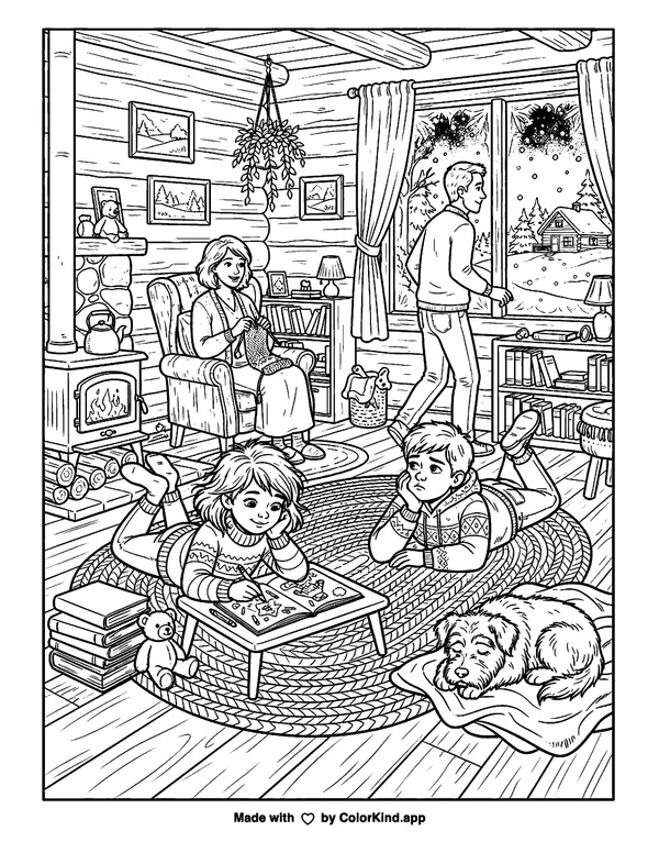 Cabin Fever as clean black-and-white printable line art made by ColorKind