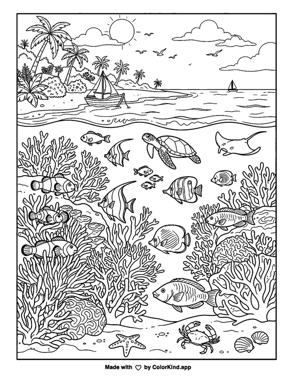 Coral Coast as clean black-and-white printable line art made by ColorKind