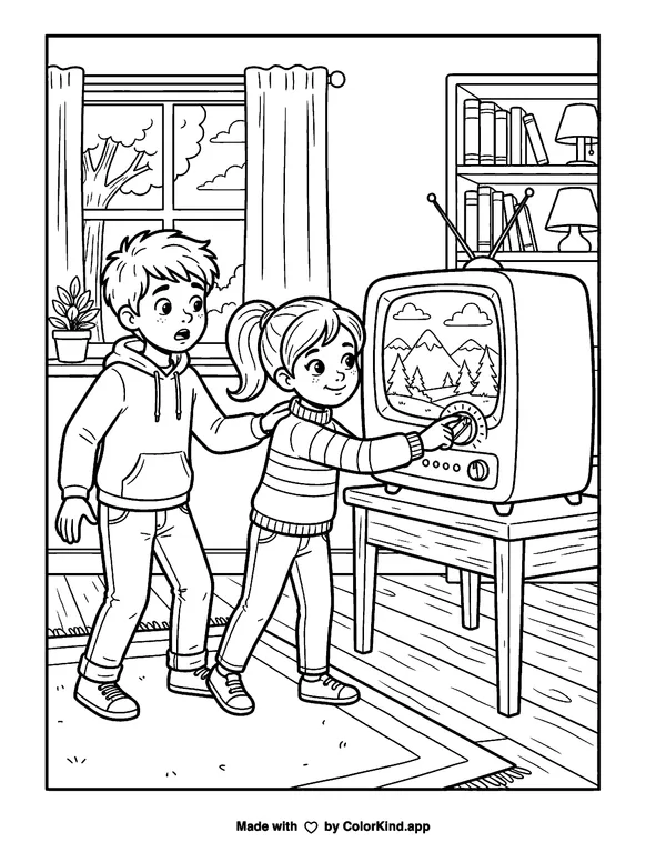 Don't Touch That Dial as clean black-and-white printable line art made by ColorKind