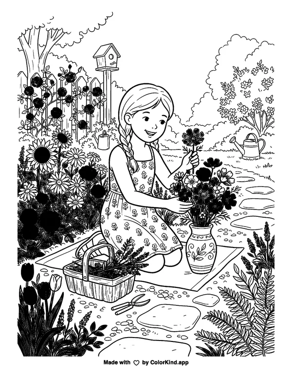 Freshly Cut Flowers as clean black-and-white printable line art made by ColorKind