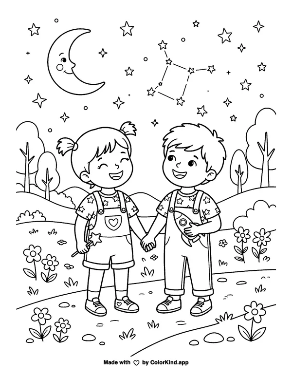 Gemini: May 21 - June 20 as clean black-and-white printable line art made by ColorKind