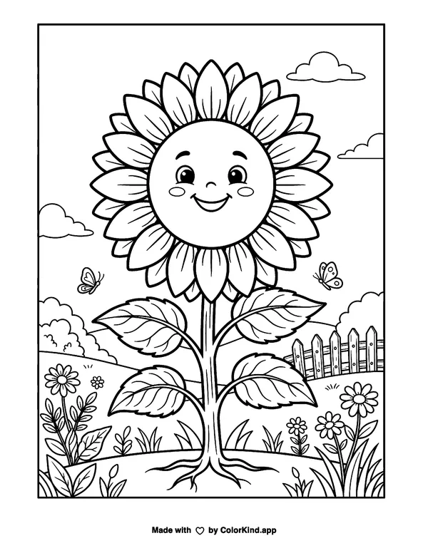 Grayscale Sunflower as clean black-and-white printable line art made by ColorKind