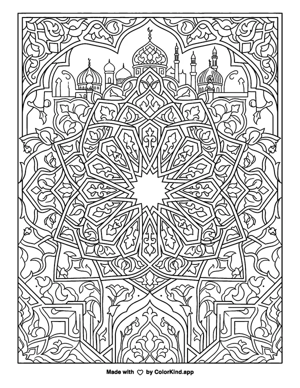 Islamic Patterns as clean black-and-white printable line art made by ColorKind