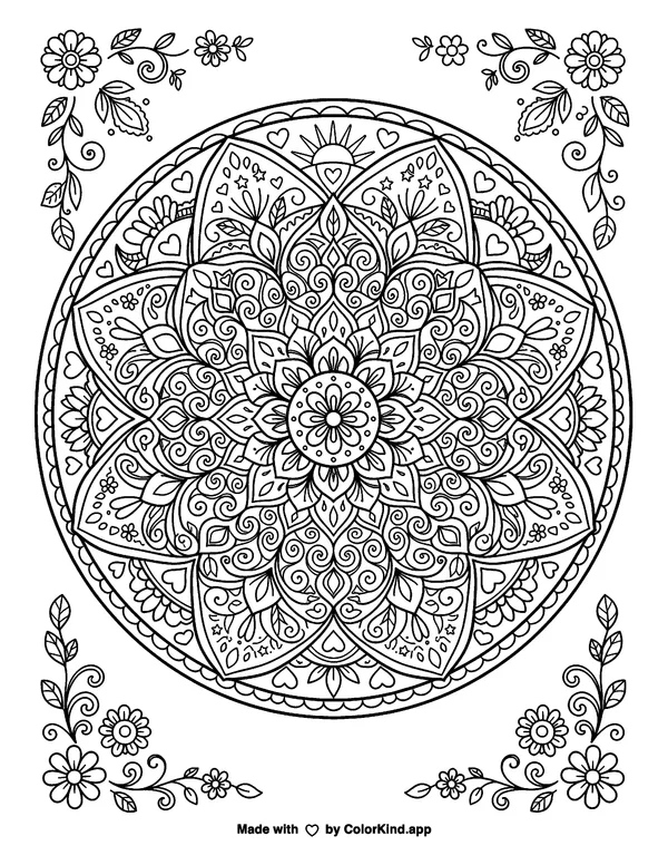 Mandala 1 as clean black-and-white printable line art made by ColorKind