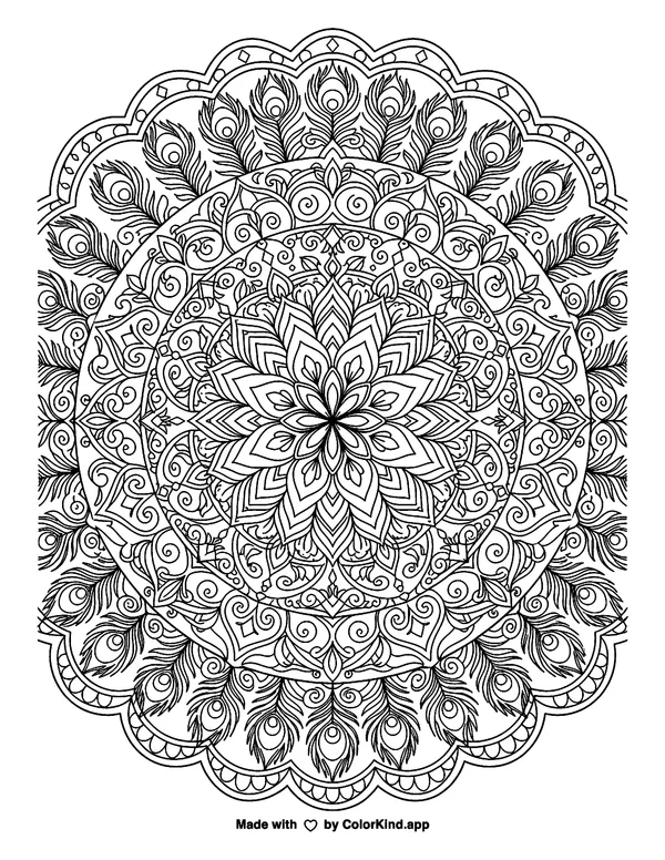 Mandala 2 as clean black-and-white printable line art made by ColorKind