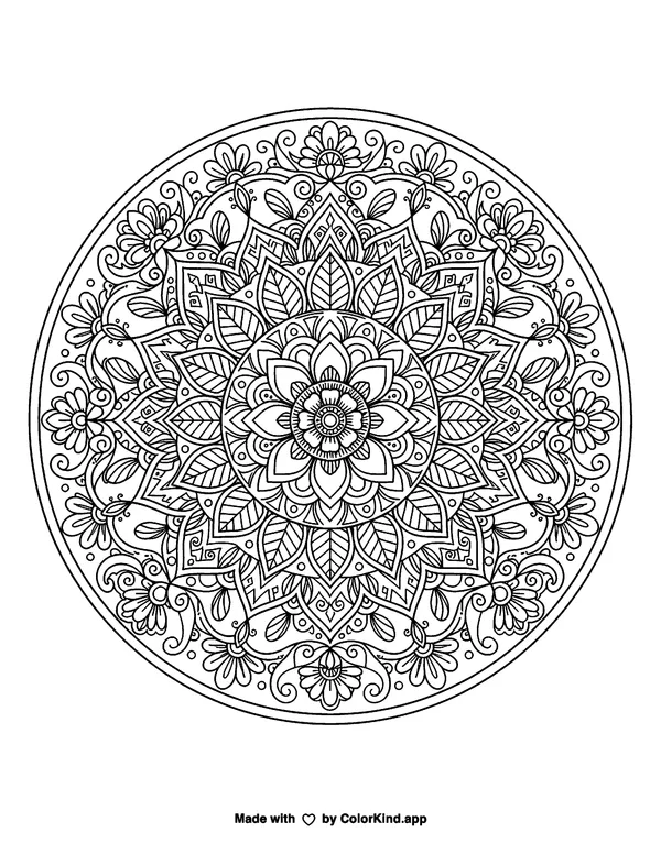 Mandala 5 as clean black-and-white printable line art made by ColorKind