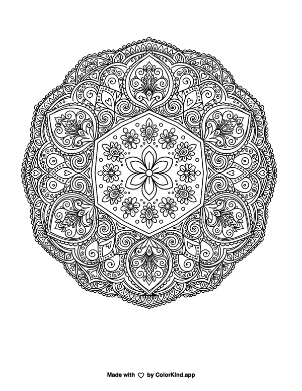 Mandala 6 as clean black-and-white printable line art made by ColorKind